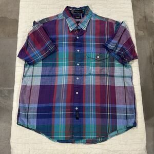 Vintage Gant Madras Short Half Sleeve Button Up Size XL India Multicolor Plaid